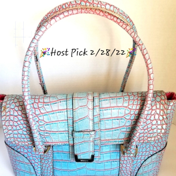 Liz Claiborne Handbags - LIZ CLAIBORNE BLUE & PINK SATCHEL RAISED CROC PATTERN